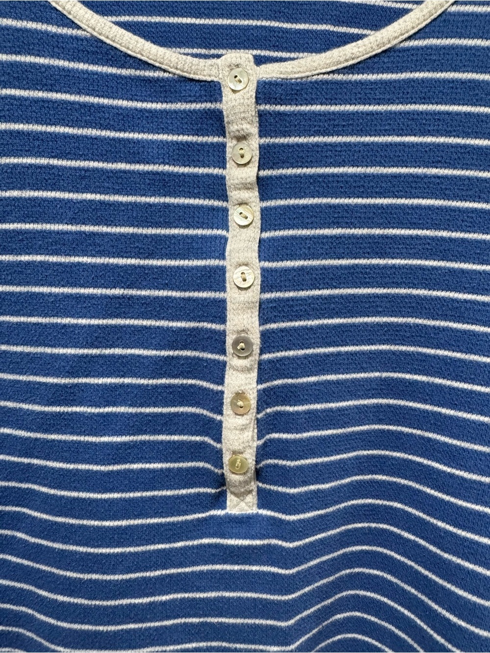 J.Jill Blue‎ White Striped Henley Top 100% Cotton Long Sleeve Size L - Picture 3 of 5